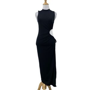 Celeb High Neck Cutout Side Maxi Dress Womens S Small Black Keyhole Back Ruched